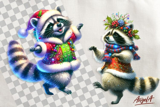 Christmas clipart, cute raccoon clipart, animal clipart PNG Sublimation Angelina Semenova 
