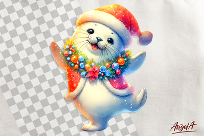 Christmas clipart, cute seal clipart, sea animal clipart PNG Sublimation Angelina Semenova 