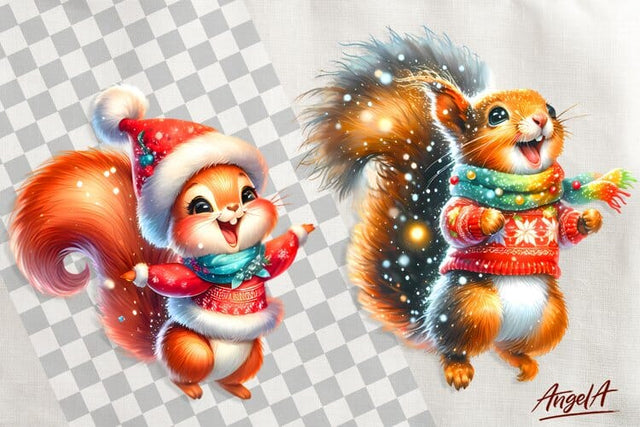 Christmas clipart, cute squirrel clipart, animal clipart PNG Sublimation Angelina Semenova 