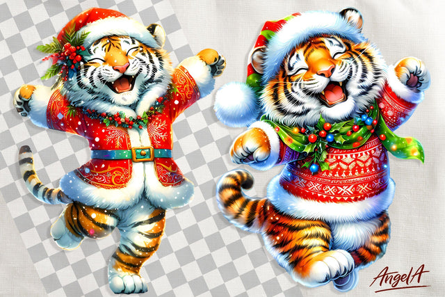 Christmas clipart, cute tiger clipart, animal clipart PNG Sublimation Angelina Semenova 