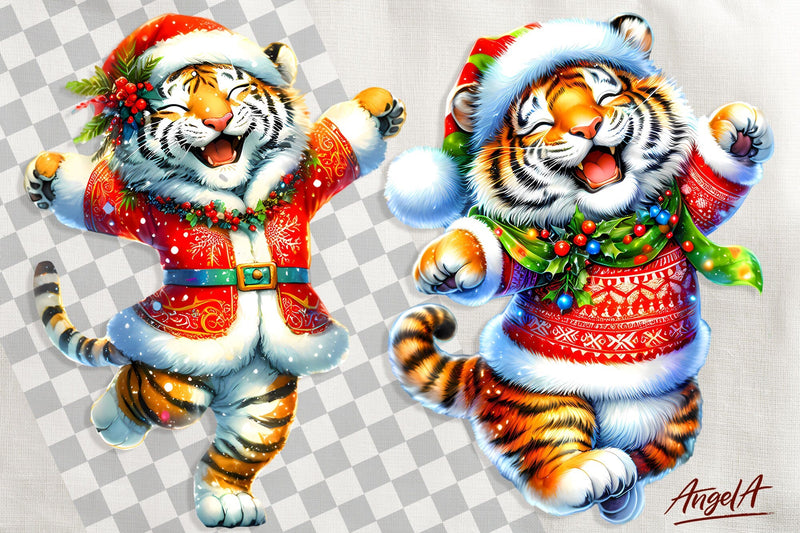Christmas clipart, cute tiger clipart, animal clipart PNG Sublimation Angelina Semenova 
