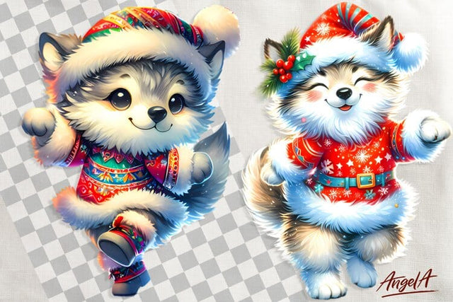 Christmas clipart, cute wolf clipart, wild animal clipart Sublimation Angelina Semenova 