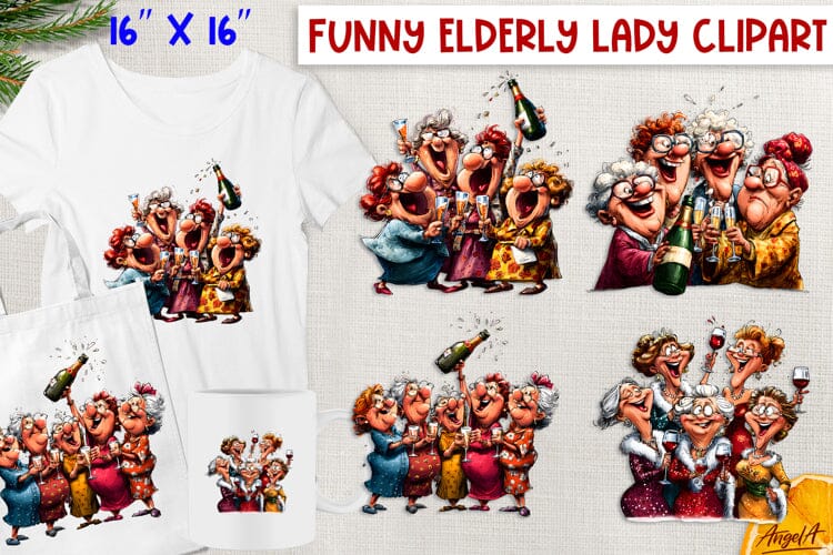 Christmas clipart elderly lady with best friends Celebrate Sublimation Angelina Semenova 