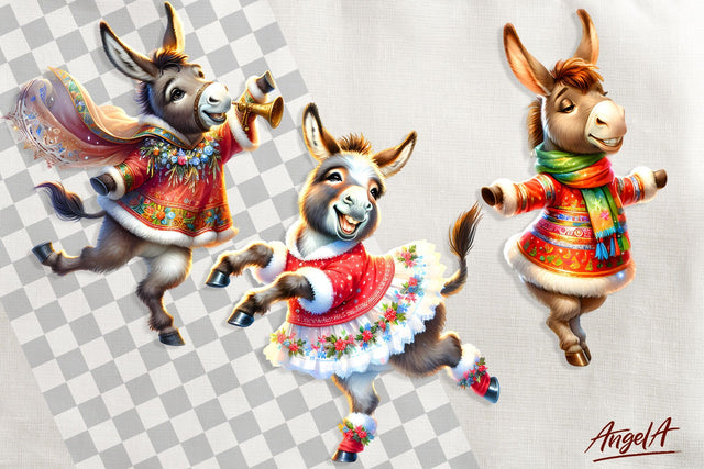 Christmas clipart, funny donkey clipart, Animal clipart PNG Sublimation Angelina Semenova 