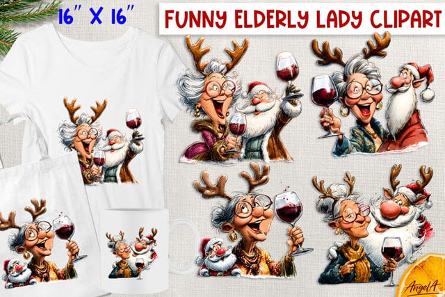 Christmas clipart Funny elderly lady Santa Claus Humor PNG Sublimation Angelina Semenova 