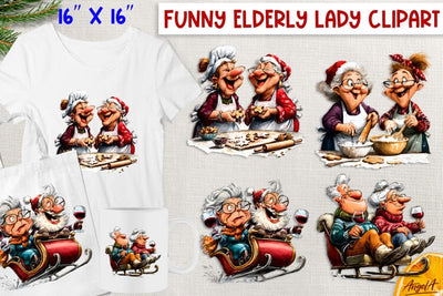 Christmas clipart Happy elderly people Old lady and man PNG Sublimation Angelina Semenova 