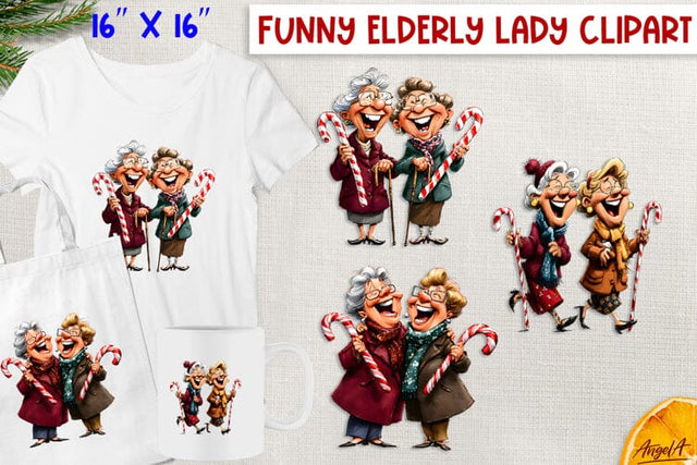 Christmas clipart laughing old ladies Best friends Candy PNG Sublimation Angelina Semenova 