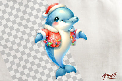 Christmas clipart, ocean animal clipart, dolphin clipart PNG Sublimation Angelina Semenova 