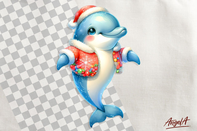 Christmas clipart, ocean animal clipart, dolphin clipart PNG Sublimation Angelina Semenova 