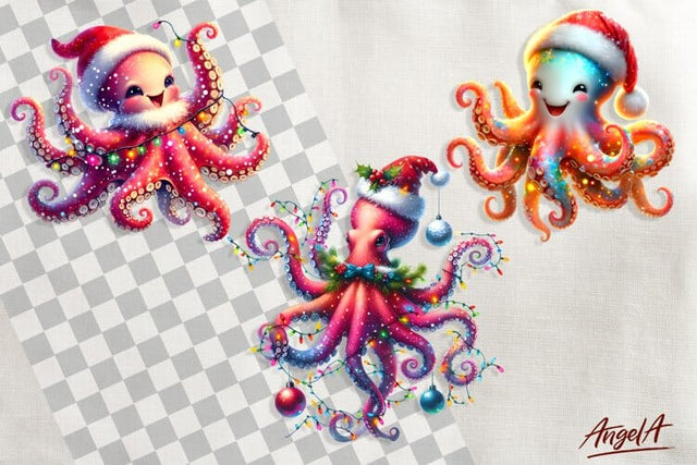 Christmas clipart, ocean animal clipart, octopus clipart PNG Sublimation Angelina Semenova 