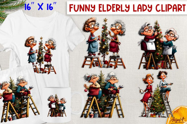 Christmas clipart old lady with best friend, Christmas tree Sublimation Angelina Semenova 