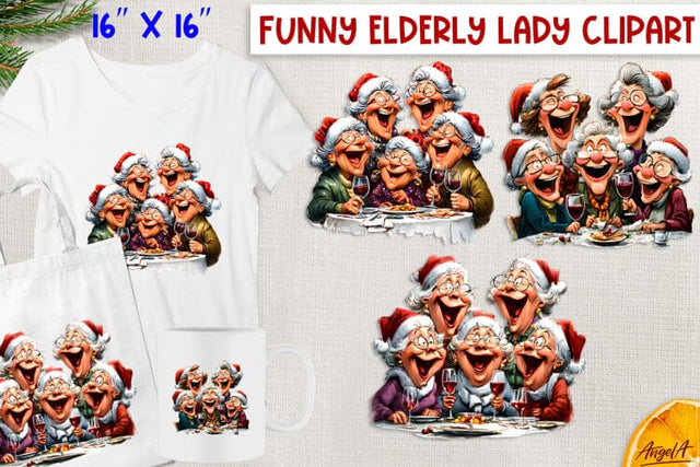 Christmas clipart old lady with best friends Celebrate PNG Sublimation Angelina Semenova 