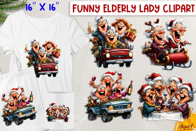 Christmas clipart old lady with best friends Laugh clipart Sublimation Angelina Semenova 