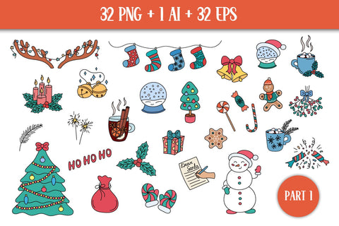 Christmas Clipart PNG | Cute Xmas Clip Art Bundle | Traditional Holiday Symbols Christmas Tree, Holly, Mistletoe, Candy | Digital Download Sublimation AnnaViolet_store 