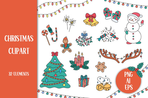 Christmas Clipart PNG | Cute Xmas Clip Art Bundle | Traditional Holiday Symbols Christmas Tree, Holly, Mistletoe, Candy | Digital Download Sublimation AnnaViolet_store 