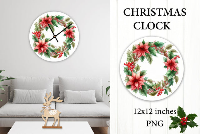 Christmas Clock Face PNG. Poinsettia Wreath Sublimation Sublimation Olga Terlyanskaya 