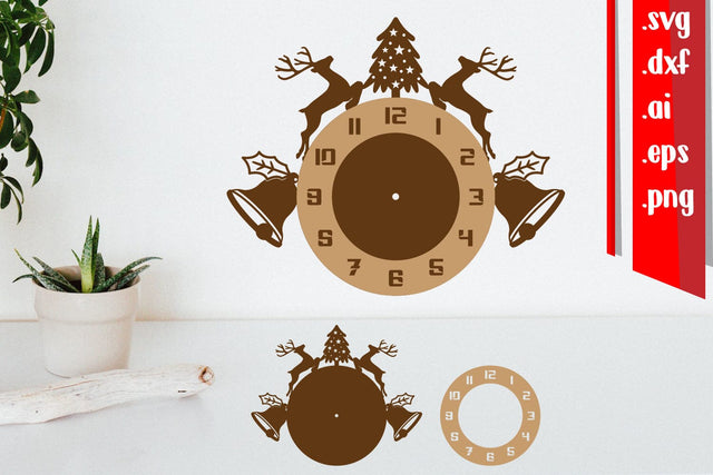 Christmas Clock Layered Laser Cut Files SVG zafrans studio 