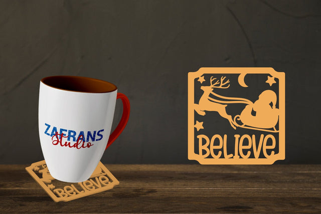 Christmas Coaster Cut files, Believe Coaster SVG zafrans studio 