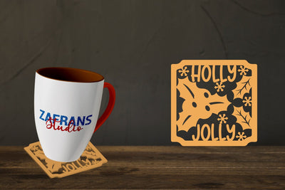 Christmas Coaster Cut files, Holly Jolly SVG zafrans studio 