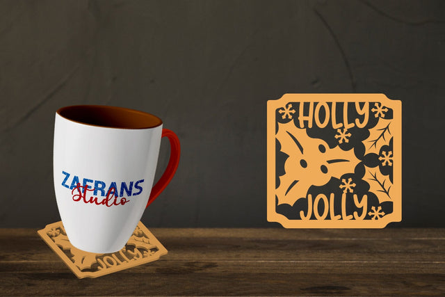 Christmas Coaster Cut files, Holly Jolly SVG zafrans studio 