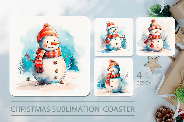 Christmas coaster, snowman coaster Sublimation KMarinaDesign 