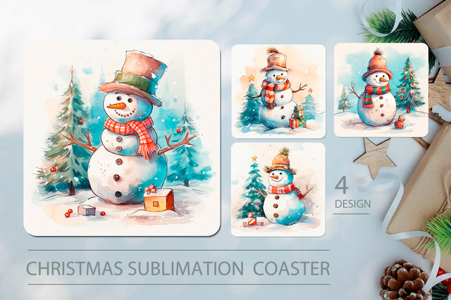Christmas coaster, snowman sublimation coaster Sublimation KMarinaDesign 