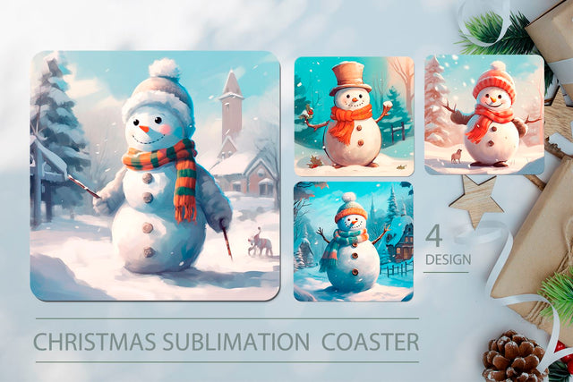 Christmas coaster sublimation designs snowman Sublimation KMarinaDesign 