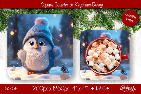 Christmas coaster Sublimation Square coaster design Baby Animal PNG Square keychain. Sublimation Createya Design 
