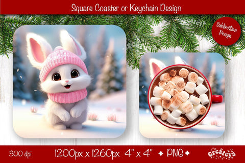 Christmas coaster Sublimation Square coaster design Baby Animal PNG Square keychain. Sublimation Createya Design 