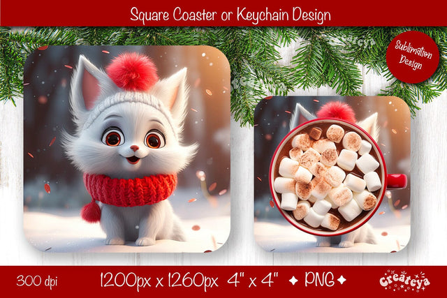 Christmas coaster Sublimation Square coaster design Baby Animal PNG Square keychain. Sublimation Createya Design 