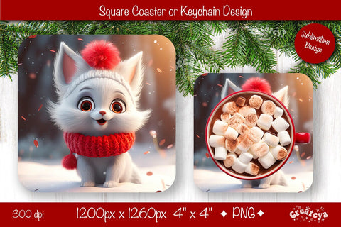 Christmas coaster Sublimation Square coaster design Baby Animal PNG Square keychain. Sublimation Createya Design 