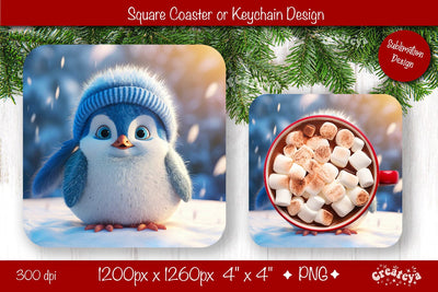 Christmas coaster Sublimation Square coaster design Baby Animal PNG Square keychain. Sublimation Createya Design 