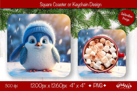 Christmas coaster Sublimation Square coaster design Baby Animal PNG Square keychain. Sublimation Createya Design 