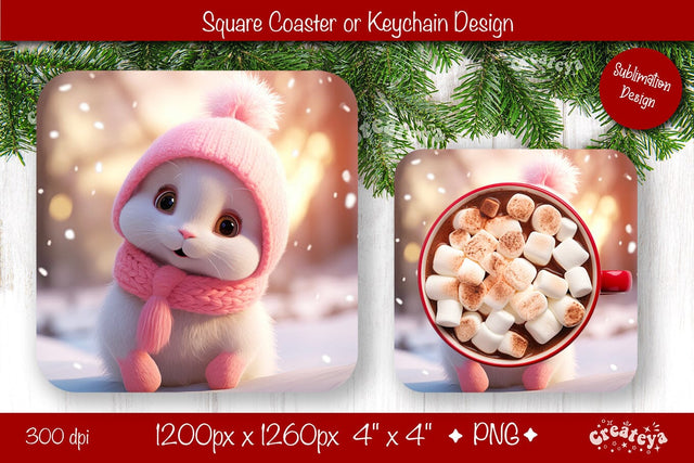 Christmas coaster Sublimation Square coaster design Baby Animal PNG Square keychain Sublimation Createya Design 