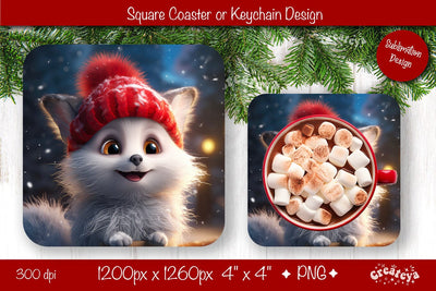 Christmas coaster Sublimation Square coaster design Baby Animal PNG Square keychain Sublimation Createya Design 