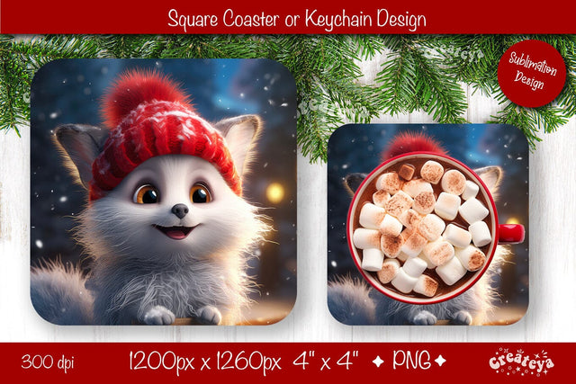 Christmas coaster Sublimation Square coaster design Baby Animal PNG Square keychain Sublimation Createya Design 