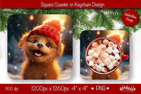 Christmas coaster Sublimation Square coaster design Baby Animal PNG Square keychain. Sublimation Createya Design 