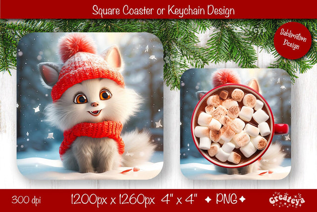 Christmas coaster Sublimation Square coaster design Baby Animal PNG Square keychain. Sublimation Createya Design 