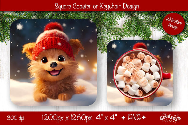 Christmas coaster Sublimation Square coaster design Baby Animal PNG Square keychain. Sublimation Createya Design 