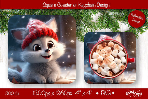 Christmas coaster Sublimation Square coaster design Baby Animal PNG Square keychain Sublimation Createya Design 