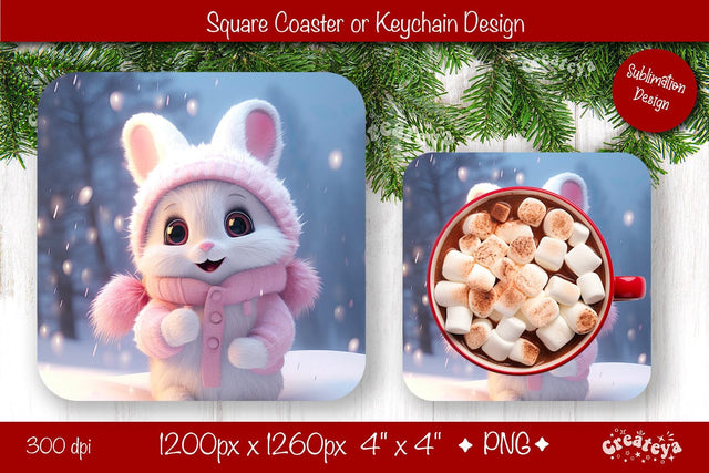 Christmas coaster Sublimation Square coaster design Baby Animal PNG Square keychain. Sublimation Createya Design 