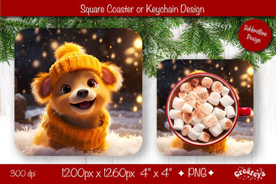 Christmas coaster Sublimation Square coaster design Baby Animal PNG Square keychain. Sublimation Createya Design 