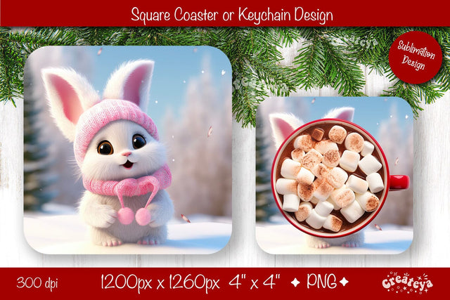 Christmas coaster Sublimation Square coaster design Baby Animal PNG Square keychain. Sublimation Createya Design 