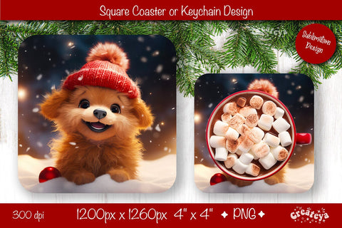 Christmas coaster Sublimation Square coaster design Baby Animal PNG Square keychain. Sublimation Createya Design 
