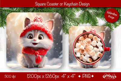 Christmas coaster Sublimation Square coaster design Baby Animal PNG Square keychain. Sublimation Createya Design 