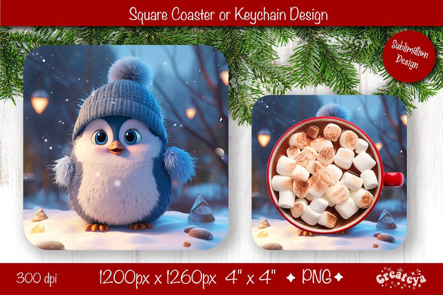 Christmas coaster Sublimation Square coaster design Baby Animal PNG Square keychain. Sublimation Createya Design 