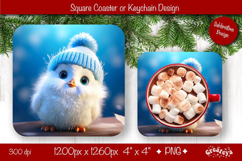 Christmas coaster Sublimation Square coaster design Baby Animal PNG Square keychain. Sublimation Createya Design 