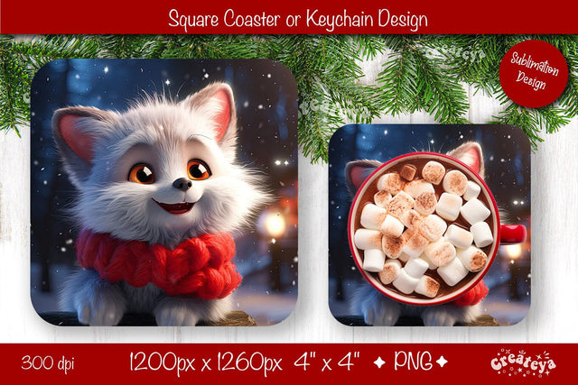 Christmas coaster Sublimation Square coaster design Baby Animal PNG Square keychain Sublimation Createya Design 