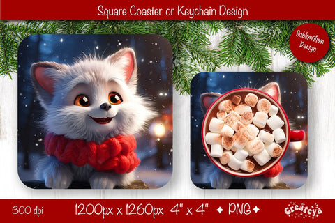 Christmas coaster Sublimation Square coaster design Baby Animal PNG Square keychain Sublimation Createya Design 