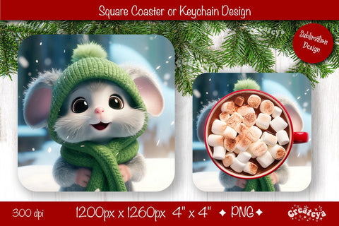 Christmas coaster Sublimation Square coaster design Baby Animal PNG Square keychain. Sublimation Createya Design 